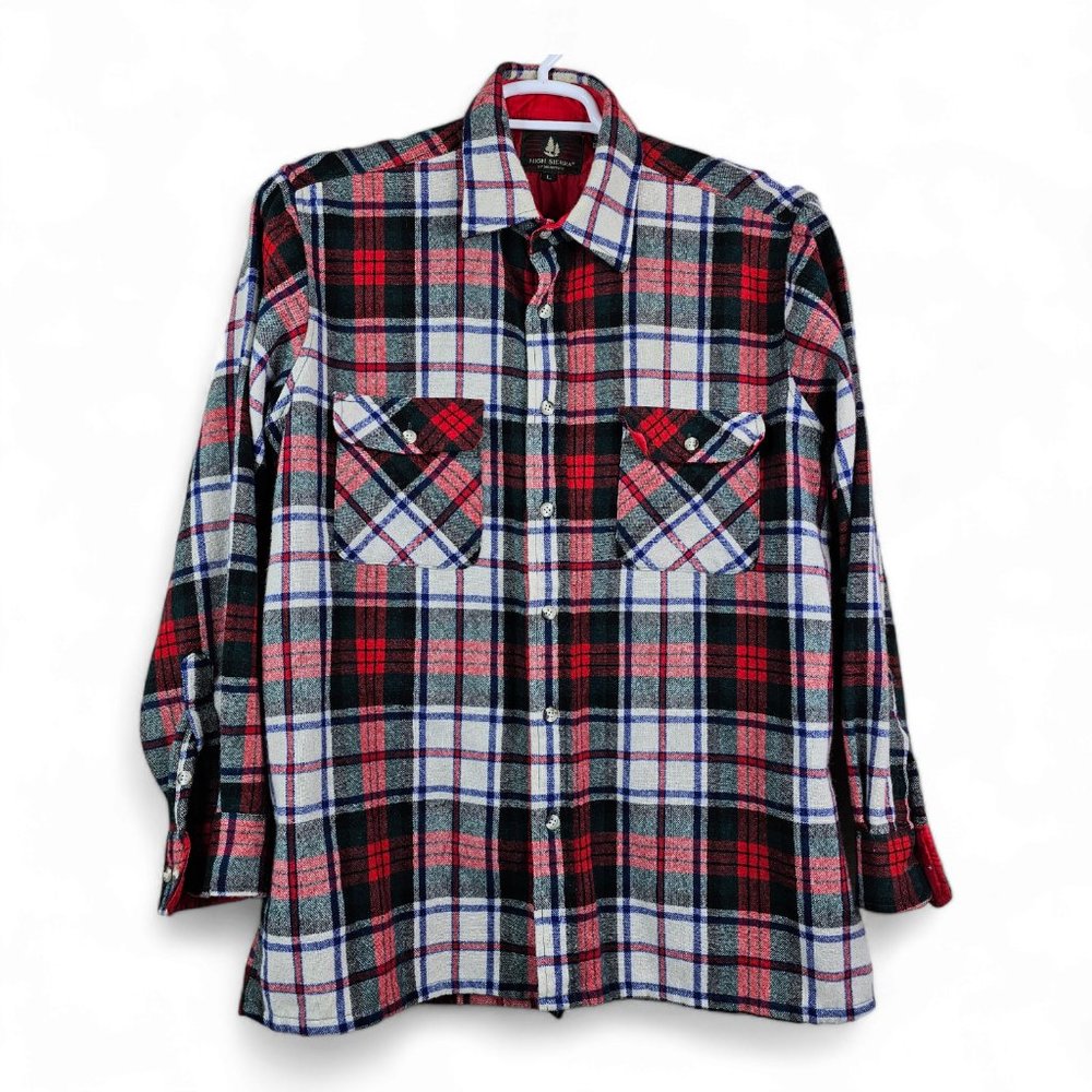 High Sierra Flannel Shirt Mens Large Wool Plaid Vintage Button Up Red Black